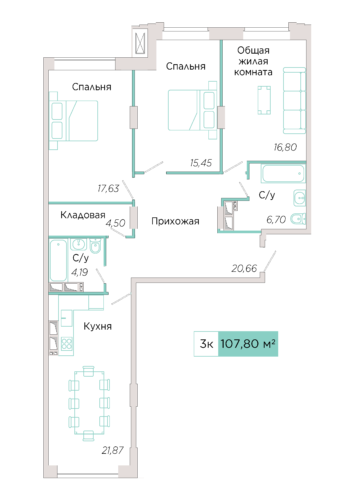 3-комнатная №Е-7-1, секция Е